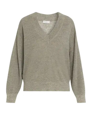Brunello Cucinelli Sparkling Linen V-Neck Sweater | Thumbnail 1 Brunello Cucinelli Sparkling Linen V-Neck Sweater | Thumbnail 1