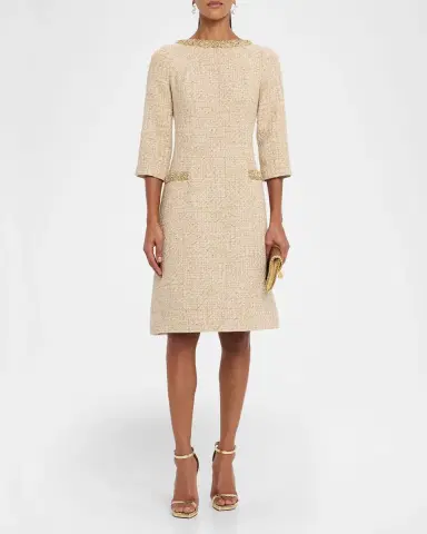 Rickie Freeman for Teri Jon Metallic Boucle Jewel-Trim A-Line Dress | Thumbnail 2 Rickie Freeman for Teri Jon Metallic Boucle Jewel-Trim A-Line Dress | Thumbnail 2