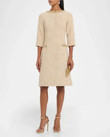 Rickie Freeman for Teri Jon Metallic Boucle Jewel-Trim A-Line Dress | Thumbnail 4 Rickie Freeman for Teri Jon Metallic Boucle Jewel-Trim A-Line Dress | Thumbnail 4