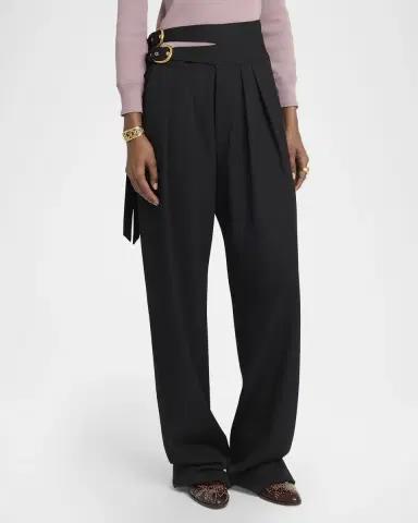 Chloé Double-Buckle Pleated Straight-Leg Trousers | Thumbnail 4 Chloé Double-Buckle Pleated Straight-Leg Trousers | Thumbnail 4