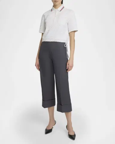 Thom Browne Drawstring Hem Crop Polo Shirt | Thumbnail 2 Thom Browne Drawstring Hem Crop Polo Shirt | Thumbnail 2