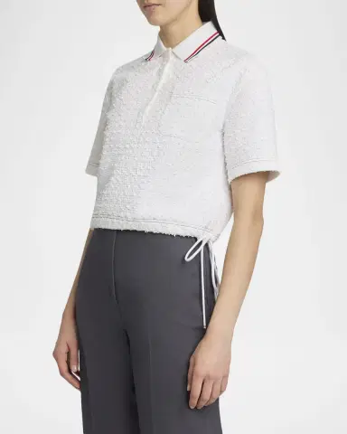 Thom Browne Drawstring Hem Crop Polo Shirt | Thumbnail 4 Thom Browne Drawstring Hem Crop Polo Shirt | Thumbnail 4