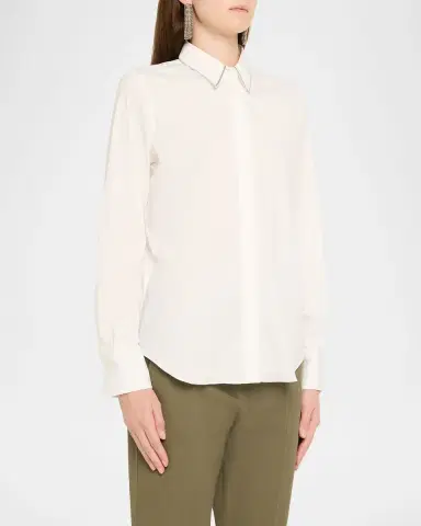 Brunello Cucinelli Monili-Trim Cotton Poplin Button-Down Shirt | Thumbnail 4 Brunello Cucinelli Monili-Trim Cotton Poplin Button-Down Shirt | Thumbnail 4