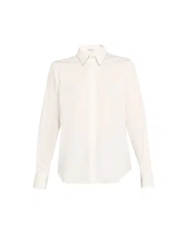 Brunello Cucinelli Monili-Trim Cotton Poplin Button-Down Shirt | Thumbnail 1 Brunello Cucinelli Monili-Trim Cotton Poplin Button-Down Shirt | Thumbnail 1