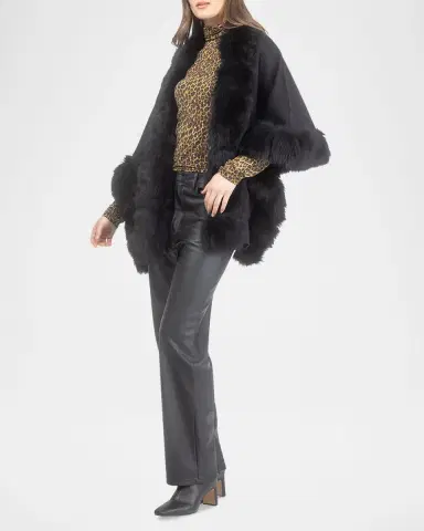 Gorski Reversible Loro Piana Cashmere-Wool Shawl with Merinillo Lamb Shearling Trim | Thumbnail 2 Gorski Reversible Loro Piana Cashmere-Wool Shawl with Merinillo Lamb Shearling Trim | Thumbnail 2