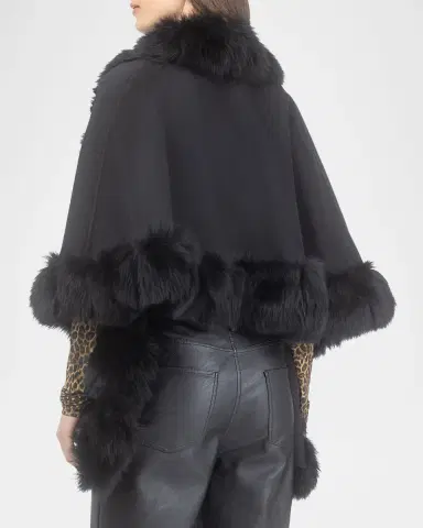 Gorski Reversible Loro Piana Cashmere-Wool Shawl with Merinillo Lamb Shearling Trim | Thumbnail 3 Gorski Reversible Loro Piana Cashmere-Wool Shawl with Merinillo Lamb Shearling Trim | Thumbnail 3