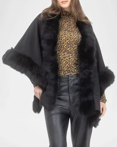 Gorski Reversible Loro Piana Cashmere-Wool Shawl with Merinillo Lamb Shearling Trim | Thumbnail 4 Gorski Reversible Loro Piana Cashmere-Wool Shawl with Merinillo Lamb Shearling Trim | Thumbnail 4