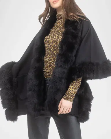 Gorski Reversible Loro Piana Cashmere-Wool Shawl with Merinillo Lamb Shearling Trim | Thumbnail 5 Gorski Reversible Loro Piana Cashmere-Wool Shawl with Merinillo Lamb Shearling Trim | Thumbnail 5