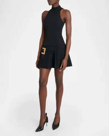 Balmain Belted Pleated Halter Mini Dress | Thumbnail 4 Balmain Belted Pleated Halter Mini Dress | Thumbnail 4