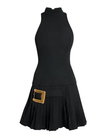 Balmain Belted Pleated Halter Mini Dress | Thumbnail 1 Balmain Belted Pleated Halter Mini Dress | Thumbnail 1