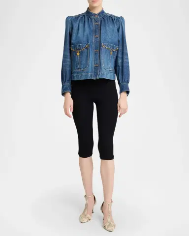 Chloé Horse-Pendant Gathered Denim Jacket | Thumbnail 2 Chloé Horse-Pendant Gathered Denim Jacket | Thumbnail 2