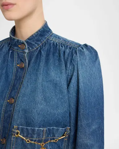 Chloé Horse-Pendant Gathered Denim Jacket | Thumbnail 5 Chloé Horse-Pendant Gathered Denim Jacket | Thumbnail 5