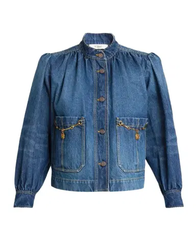 Chloé Horse-Pendant Gathered Denim Jacket | Thumbnail 1 Chloé Horse-Pendant Gathered Denim Jacket | Thumbnail 1