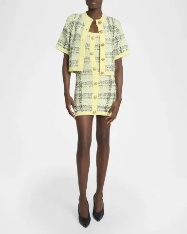 Balmain Paillette Check Tweed Short-Sleeve Cardigan | Thumbnail 2 Balmain Paillette Check Tweed Short-Sleeve Cardigan | Thumbnail 2