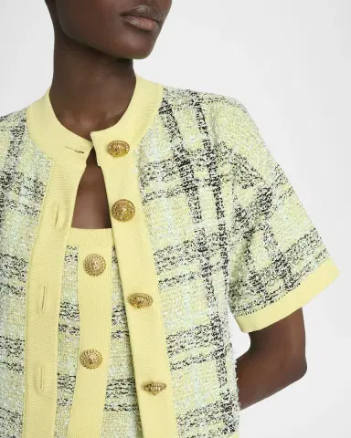 Balmain Paillette Check Tweed Short-Sleeve Cardigan | Thumbnail 5 Balmain Paillette Check Tweed Short-Sleeve Cardigan | Thumbnail 5