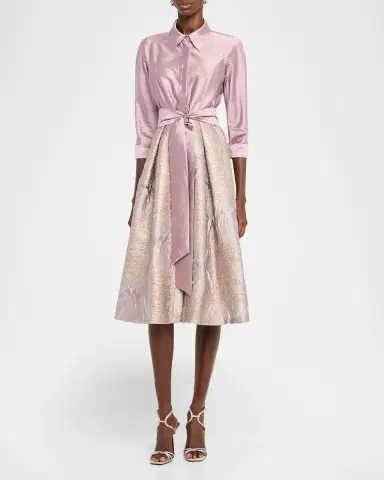Rickie Freeman for Teri Jon Taffeta Floral Jacquard Midi Shirtdress | Thumbnail 2 Rickie Freeman for Teri Jon Taffeta Floral Jacquard Midi Shirtdress | Thumbnail 2