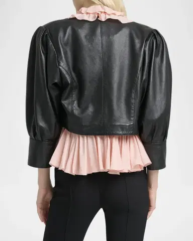 Chloé Leather Puff-Sleeve Crop Jacket | Thumbnail 3 Chloé Leather Puff-Sleeve Crop Jacket | Thumbnail 3