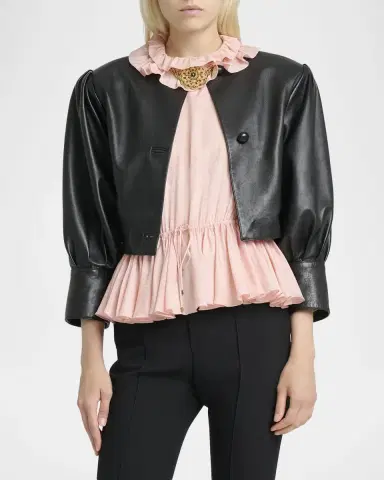 Chloé Leather Puff-Sleeve Crop Jacket | Thumbnail 4 Chloé Leather Puff-Sleeve Crop Jacket | Thumbnail 4