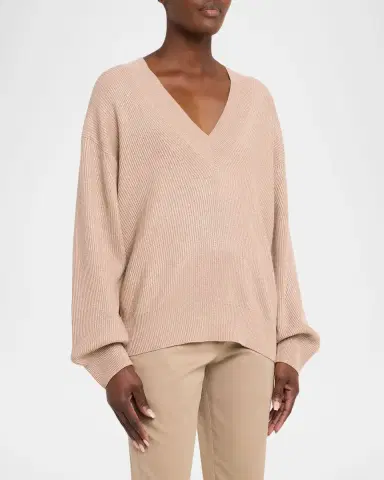 Brunello Cucinelli Sparkling Cashmere Oversized V-Neck Sweater | Thumbnail 4 Brunello Cucinelli Sparkling Cashmere Oversized V-Neck Sweater | Thumbnail 4