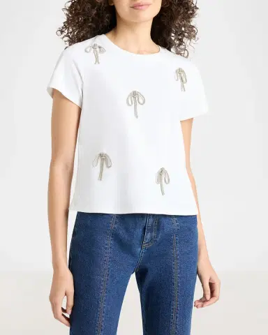 Cinq à Sept Corded Rhinestone Bow Shrunken Tee | Thumbnail 3 Cinq à Sept Corded Rhinestone Bow Shrunken Tee | Thumbnail 3