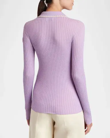 Moncler Long-Sleeve Rib-Knit Polo | Thumbnail 3 Moncler Long-Sleeve Rib-Knit Polo | Thumbnail 3