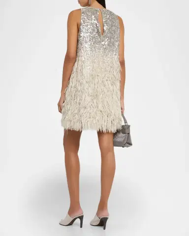 Brunello Cucinelli Degrade Feather Sequined Fil Coupe Mini Dress | Thumbnail 3 Brunello Cucinelli Degrade Feather Sequined Fil Coupe Mini Dress | Thumbnail 3