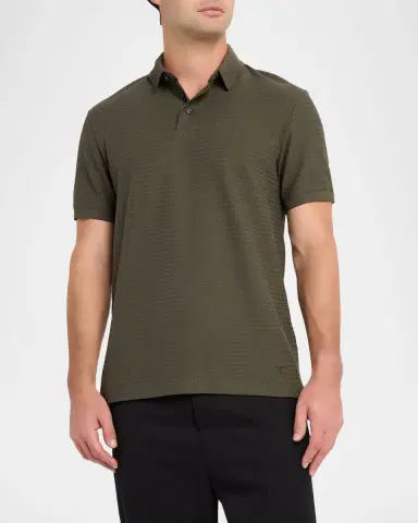 Emporio Armani Men's Grid Check Jacquard Jersey Polo Shirt | Thumbnail 4 Emporio Armani Men's Grid Check Jacquard Jersey Polo Shirt | Thumbnail 4
