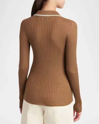 Moncler Long-Sleeve Rib-Knit Polo | Thumbnail 3 Moncler Long-Sleeve Rib-Knit Polo | Thumbnail 3