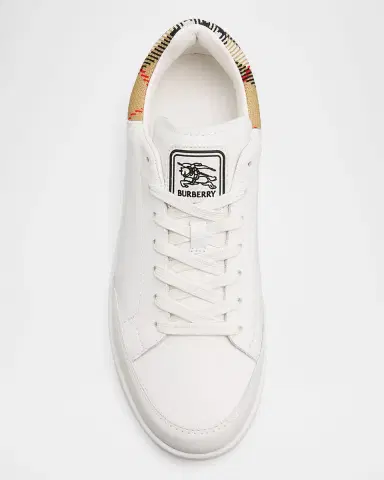 Burberry Men's Set Leather & Check Low-Top Sneakers | Thumbnail 4 Burberry Men's Set Leather & Check Low-Top Sneakers | Thumbnail 4
