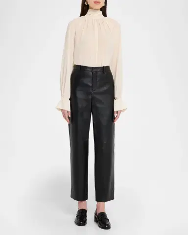 Vince Mid-Rise Straight Leather Pants | Thumbnail 2 Vince Mid-Rise Straight Leather Pants | Thumbnail 2