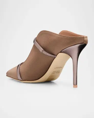 Malone Souliers 85mm Maureen Satin Mules with Double Metallic Nappa Leather Straps | Thumbnail 2 Malone Souliers 85mm Maureen Satin Mules with Double Metallic Nappa Leather Straps | Thumbnail 2