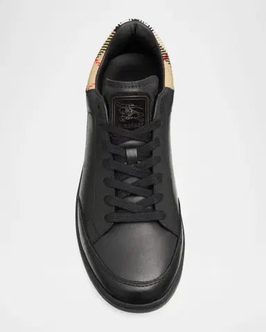 Burberry Men's Set Leather & Check Low-Top Sneakers | Thumbnail 4 Burberry Men's Set Leather & Check Low-Top Sneakers | Thumbnail 4