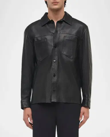 Simkhai Men's Gibson Leather Shirt Jacket | Thumbnail 3 Simkhai Men's Gibson Leather Shirt Jacket | Thumbnail 3