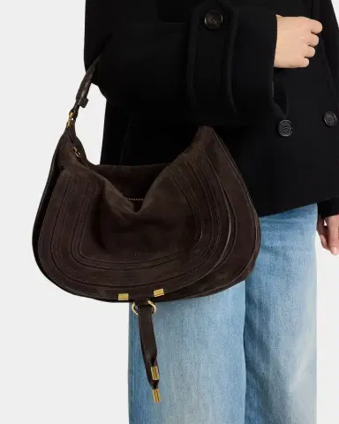 Chloé Marcie Large Saddle Shoulder Bag in Suede | Thumbnail 2 Chloé Marcie Large Saddle Shoulder Bag in Suede | Thumbnail 2