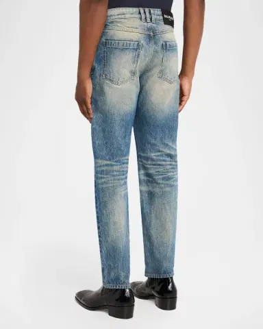 Balmain Men 's Slim Straight Leg Faded Denim Jeans | Thumbnail 3 Balmain Men 's Slim Straight Leg Faded Denim Jeans | Thumbnail 3