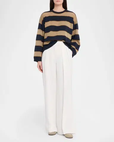 Brunello Cucinelli Shimmering Striped Wool-Cashmere Crewneck Sweater | Thumbnail 2 Brunello Cucinelli Shimmering Striped Wool-Cashmere Crewneck Sweater | Thumbnail 2