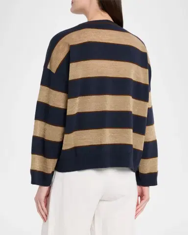 Brunello Cucinelli Shimmering Striped Wool-Cashmere Crewneck Sweater | Thumbnail 3 Brunello Cucinelli Shimmering Striped Wool-Cashmere Crewneck Sweater | Thumbnail 3