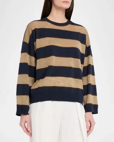 Brunello Cucinelli Shimmering Striped Wool-Cashmere Crewneck Sweater | Thumbnail 4 Brunello Cucinelli Shimmering Striped Wool-Cashmere Crewneck Sweater | Thumbnail 4