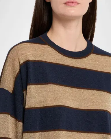 Brunello Cucinelli Shimmering Striped Wool-Cashmere Crewneck Sweater | Thumbnail 5 Brunello Cucinelli Shimmering Striped Wool-Cashmere Crewneck Sweater | Thumbnail 5