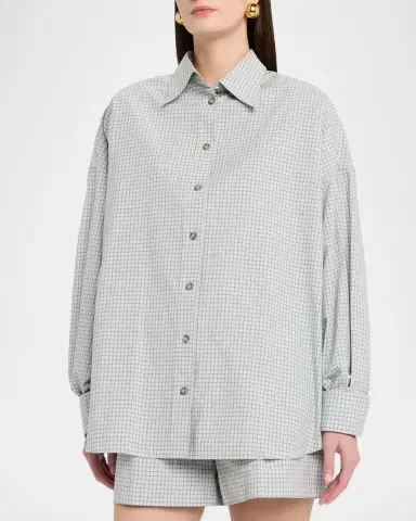 Brandon Maxwell Harvey Check Button-Down Boyfriend Shirt | Thumbnail 4 Brandon Maxwell Harvey Check Button-Down Boyfriend Shirt | Thumbnail 4