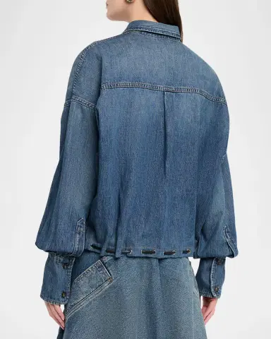 Brandon Maxwell Leland Denim Drawstring Bubble Shirt | Thumbnail 3 Brandon Maxwell Leland Denim Drawstring Bubble Shirt | Thumbnail 3