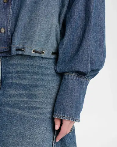 Brandon Maxwell Leland Denim Drawstring Bubble Shirt | Thumbnail 5 Brandon Maxwell Leland Denim Drawstring Bubble Shirt | Thumbnail 5