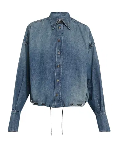 Brandon Maxwell Leland Denim Drawstring Bubble Shirt | Thumbnail 1 Brandon Maxwell Leland Denim Drawstring Bubble Shirt | Thumbnail 1