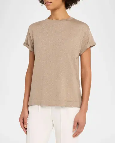 Brunello Cucinelli Cashmere Silk Lurex Short-Sleeve T-Shirt | Thumbnail 4 Brunello Cucinelli Cashmere Silk Lurex Short-Sleeve T-Shirt | Thumbnail 4