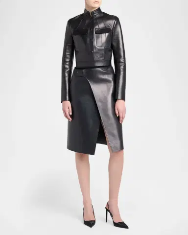 TOM FORD Nappa Leather Single-Breasted Crop Jacket | Thumbnail 2 TOM FORD Nappa Leather Single-Breasted Crop Jacket | Thumbnail 2