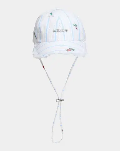 Jacquemus Men's La Casquette Art Vegetable-Embroidered Stripe Baseball Cap | Thumbnail 3 Jacquemus Men's La Casquette Art Vegetable-Embroidered Stripe Baseball Cap | Thumbnail 3