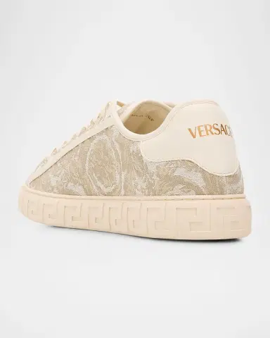 Versace Men's La Greca Baroque Canvas Low-Top Sneakers | Thumbnail 4 Versace Men's La Greca Baroque Canvas Low-Top Sneakers | Thumbnail 4