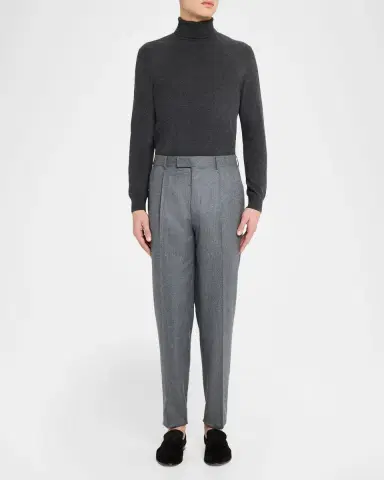 ZEGNA Men's Wool Flannel Pleated Tapered Fit Trousers | Thumbnail 2 ZEGNA Men's Wool Flannel Pleated Tapered Fit Trousers | Thumbnail 2