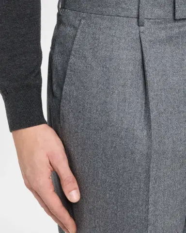 ZEGNA Men's Wool Flannel Pleated Tapered Fit Trousers | Thumbnail 5 ZEGNA Men's Wool Flannel Pleated Tapered Fit Trousers | Thumbnail 5