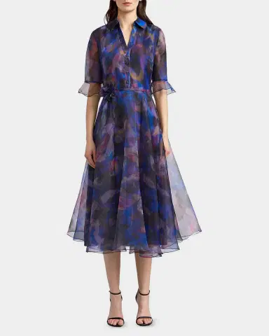 Theia Colette Abstract-Print Organza Midi Shirtdress | Thumbnail 2 Theia Colette Abstract-Print Organza Midi Shirtdress | Thumbnail 2